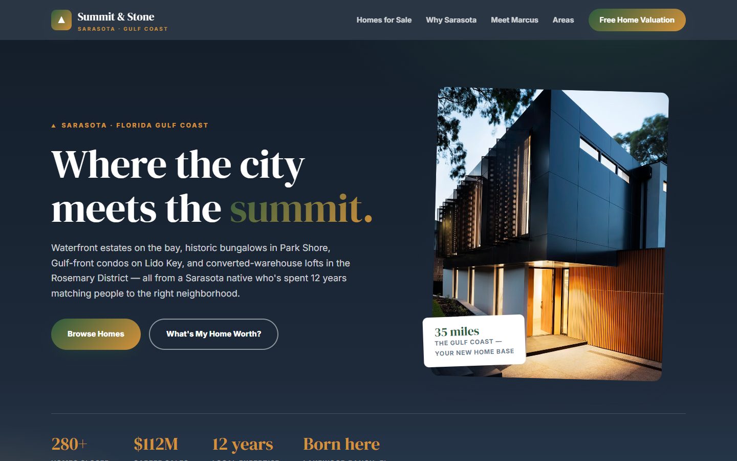 Summit & Stone — Marcus Chen real estate homepage