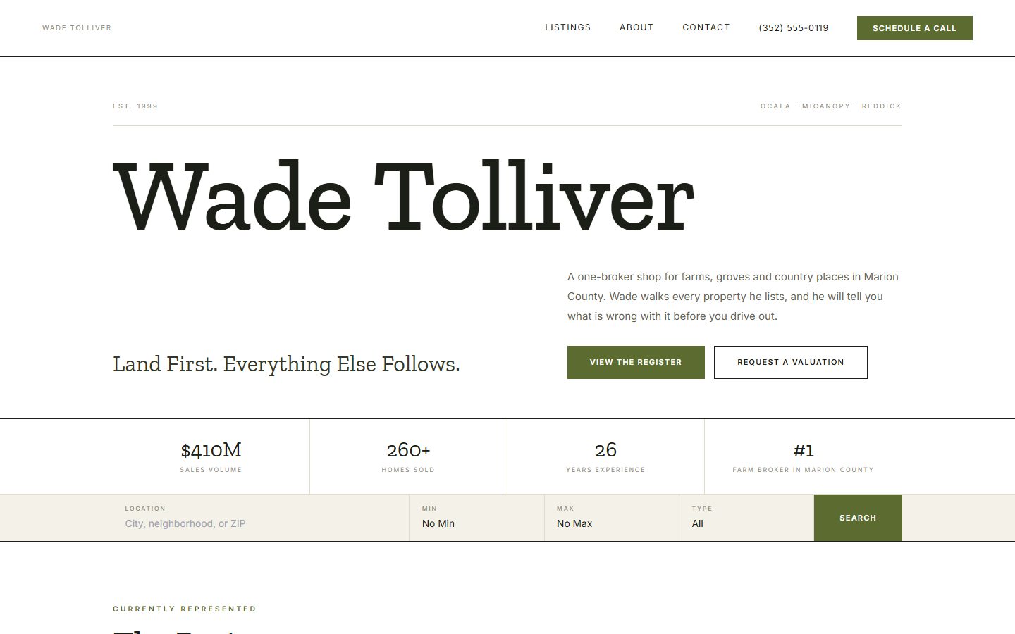 Tolliver Land & Equestrian — Wade Tolliver farm and country property homepage