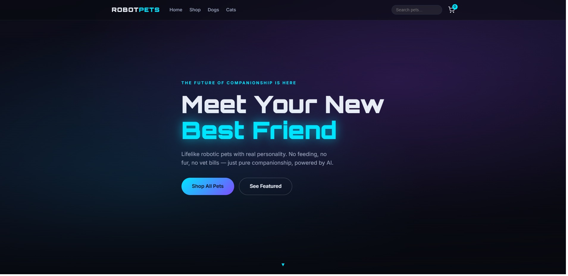 Robot Pets website homepage
